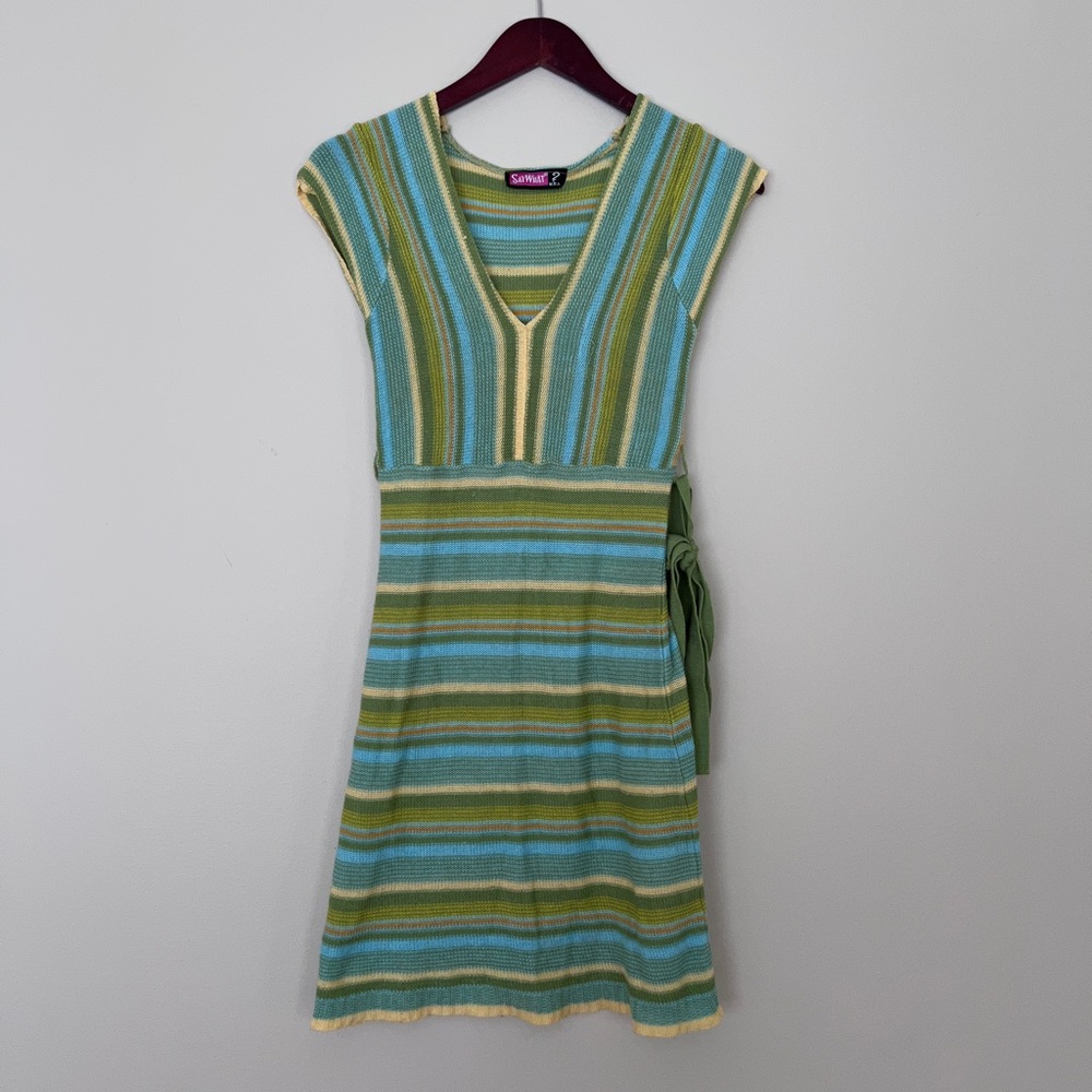 Say What Multi Color Stripe Retro Mini Dress With… - image 1